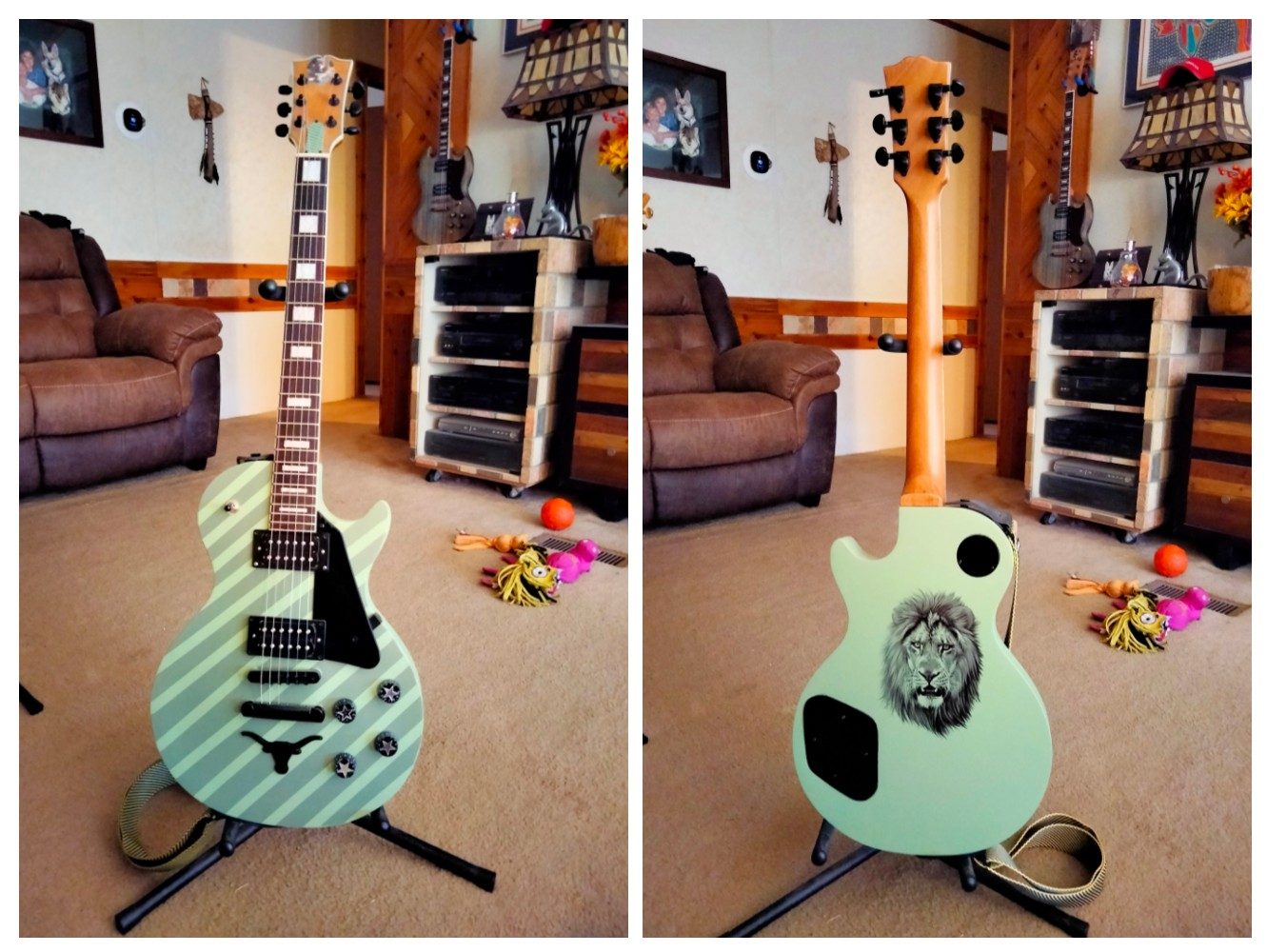 Collage of custom guitar build photos