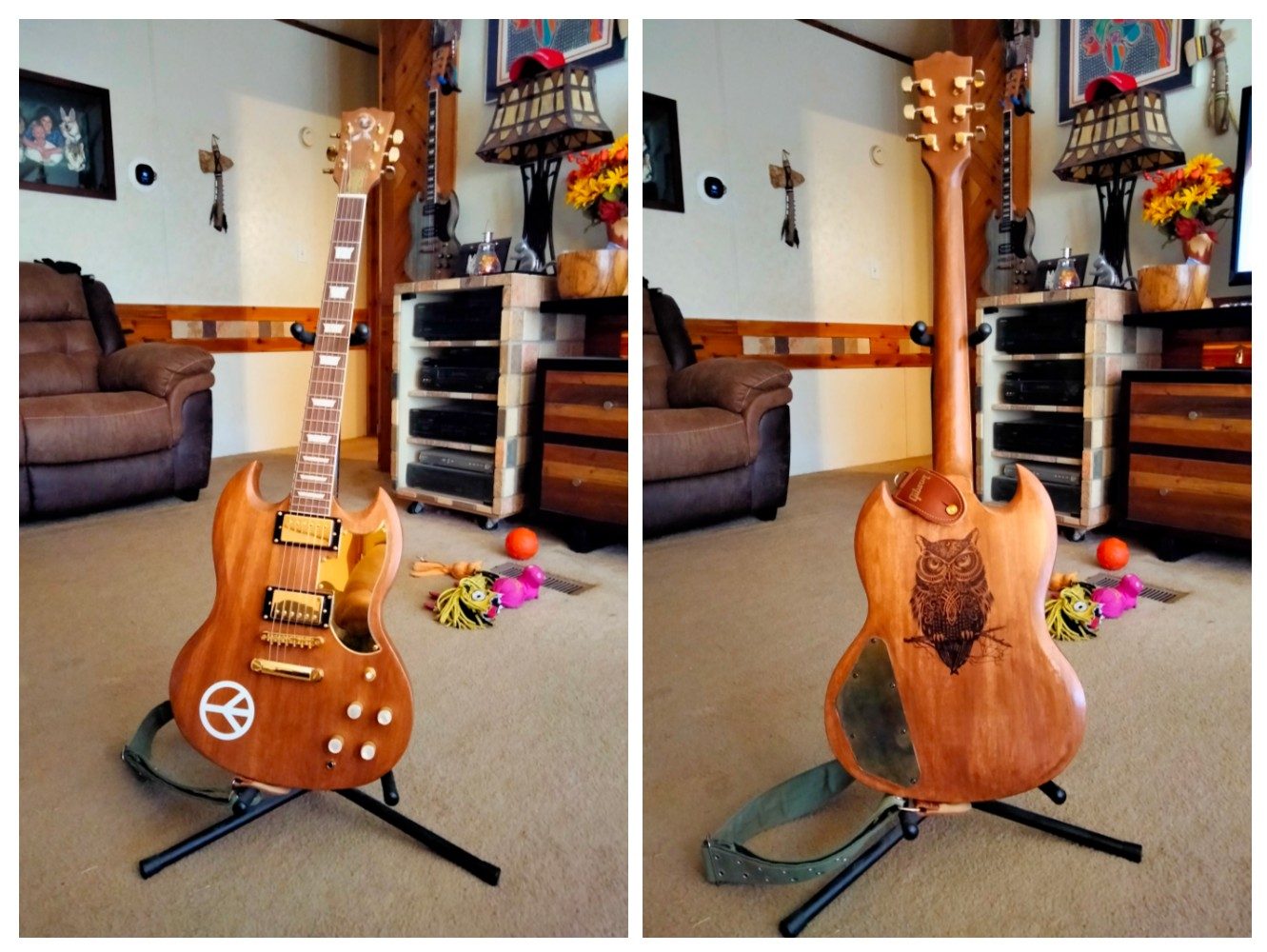 Collage of custom guitar build photos