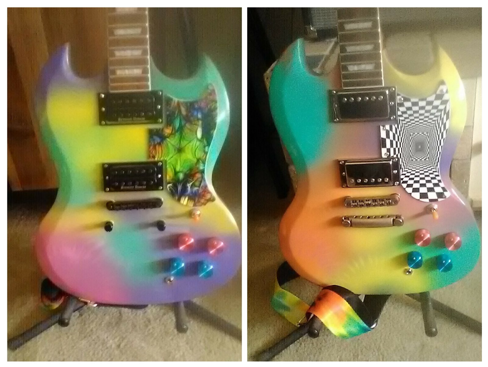 Collage of custom guitar build photos